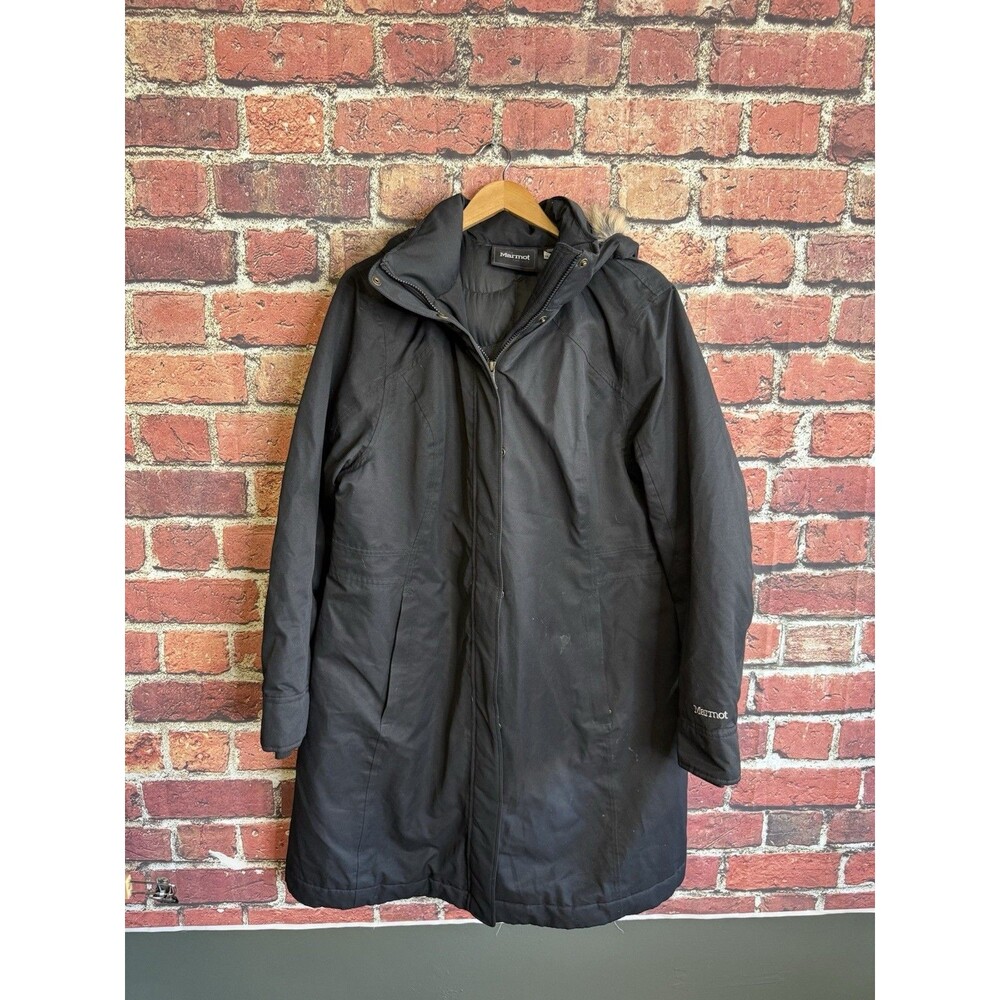 Marmot Womens 700 Down Fill Black Puffer Parka Hooded Jacket Coat Size 2XL